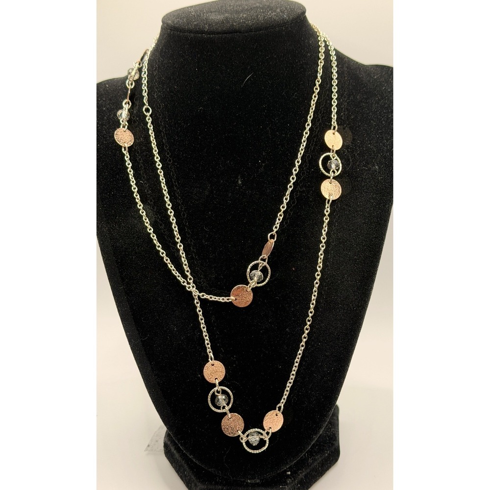 Long Mixed Metal Beaded Necklace 36-39" Rose Gold Silver‎